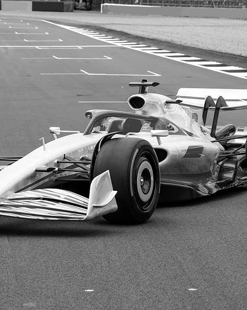 An F1 car stopped on an empty track